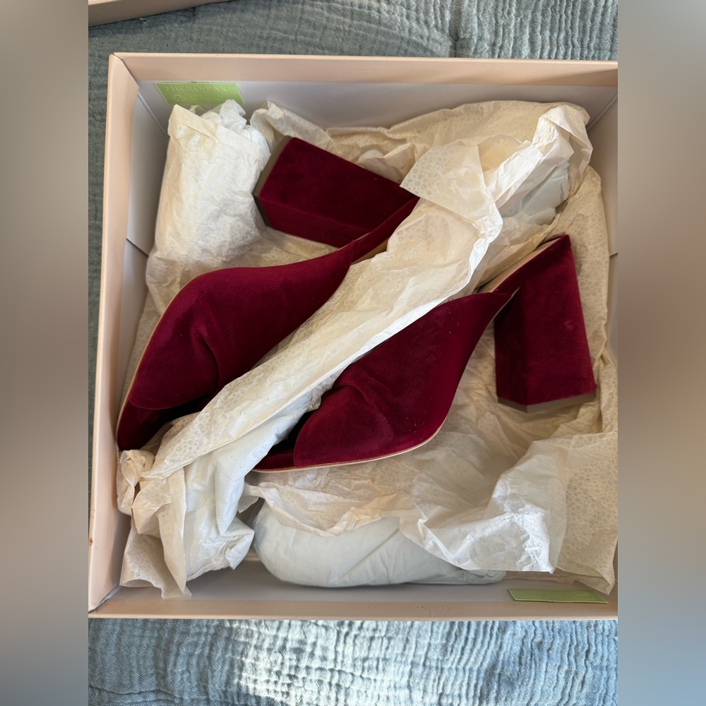 Loeffler Randall Laurel Twist Velvet Burgundy Mule Open Toe Heels Sandals 9.5